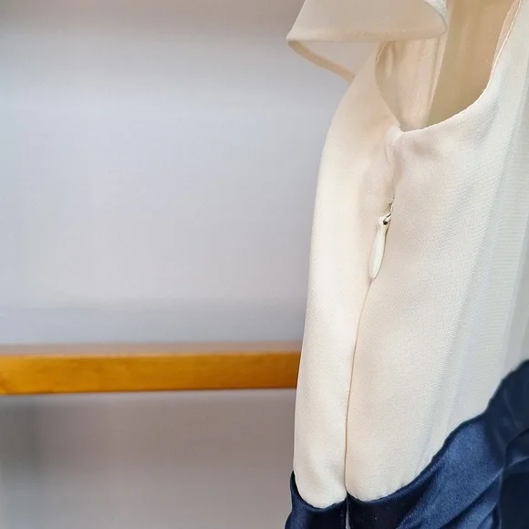 Liz Claiborne Tulip Dress Off White and Navy Blue Size 10 - Picture 11 of 16